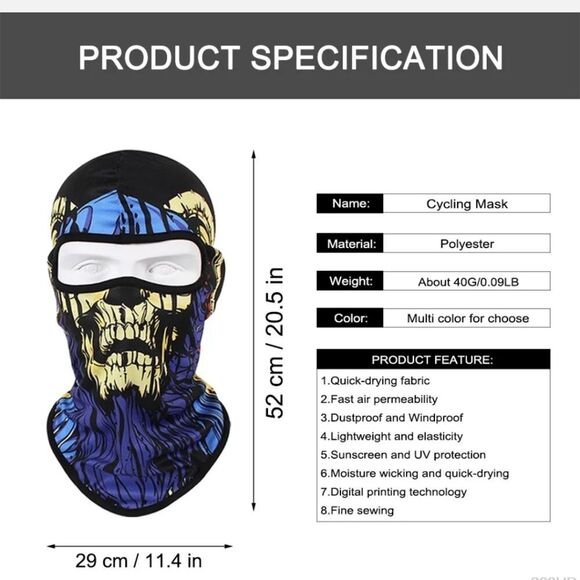 Tactical Skull Ghost Printed Full Face Mask Balaclava Halloween Ski Motorcycle - Picture 6 of 6